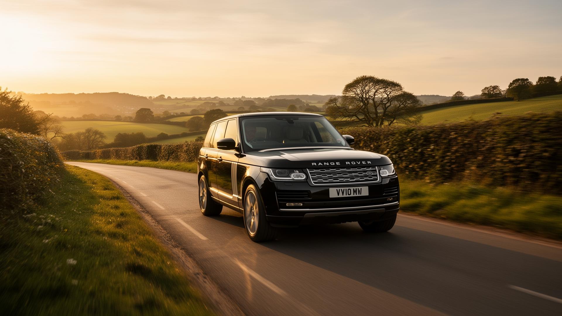 Executive car on a Surrey country road at dawn