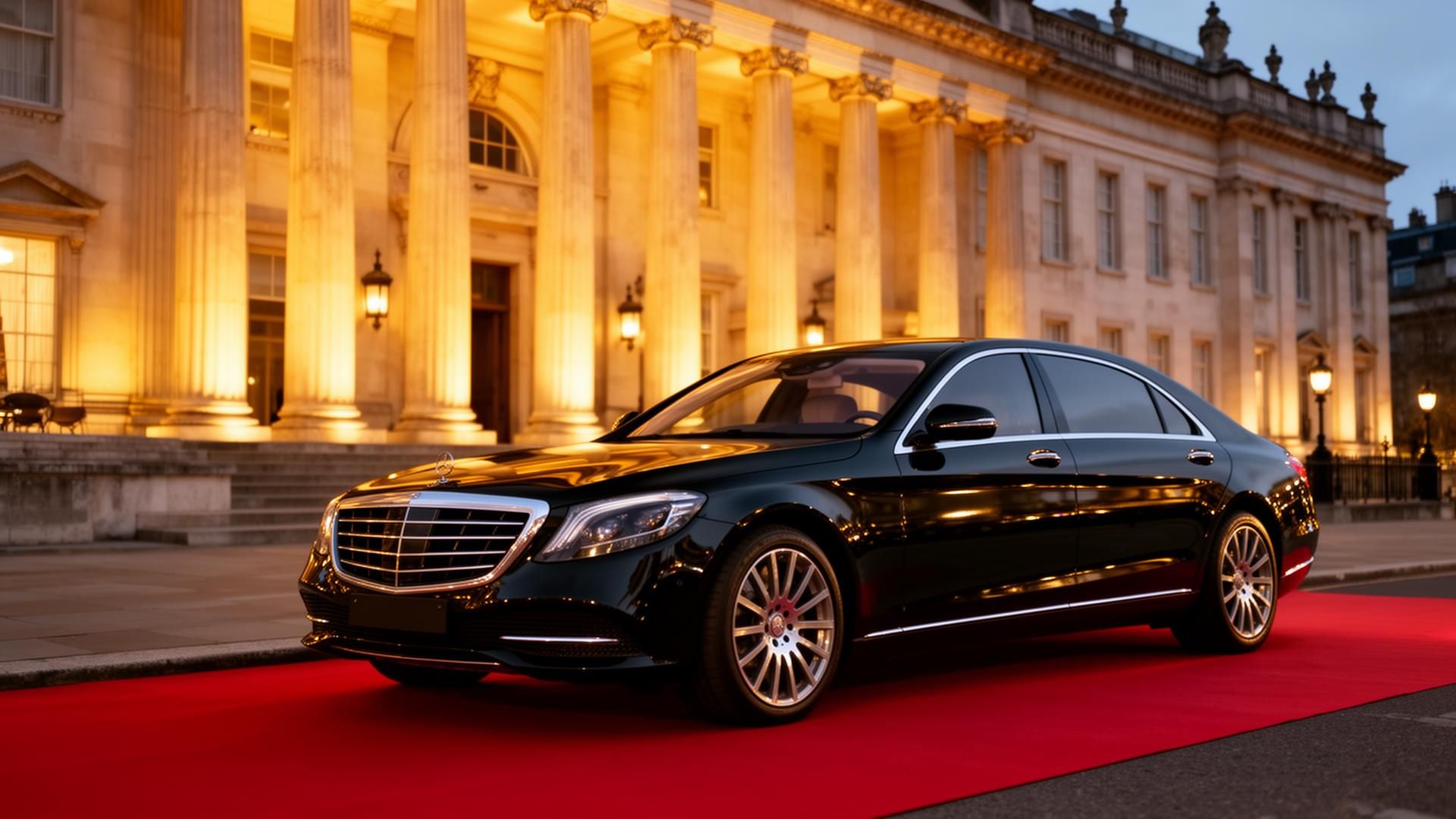 Guests arriving by chauffeur car at a British society event